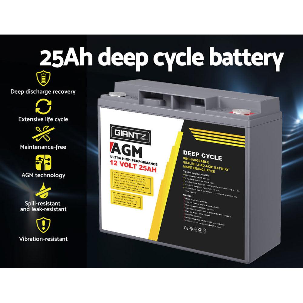 Buy Giantz AGM Deep Cycle Battery 12V 25Ah Box Portable Solar Caravan Camping discounted | Products On Sale Australia