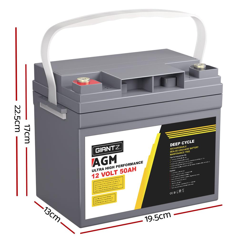 Buy Giantz AGM Deep Cycle Battery 12V 50Ah Box Portable Solar Caravan Camping discounted | Products On Sale Australia