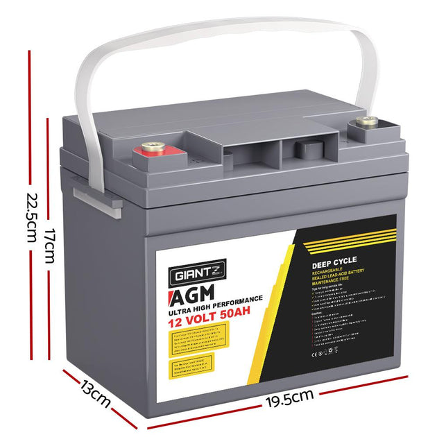 Buy Giantz AGM Deep Cycle Battery 12V 50Ah Box Portable Solar Caravan Camping discounted | Products On Sale Australia