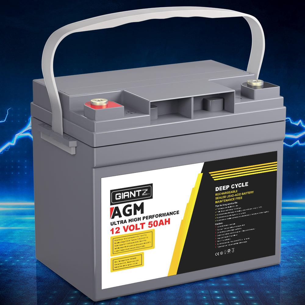 Buy Giantz AGM Deep Cycle Battery 12V 50Ah Box Portable Solar Caravan Camping discounted | Products On Sale Australia