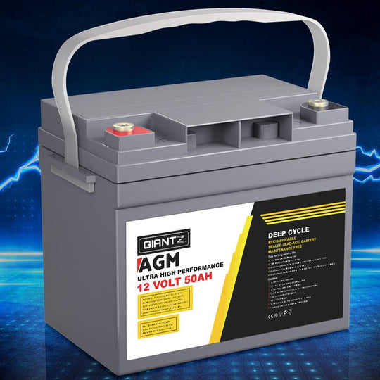 Buy Giantz AGM Deep Cycle Battery 12V 50Ah Box Portable Solar Caravan Camping discounted | Products On Sale Australia