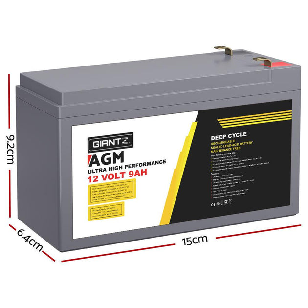 Buy Giantz AGM Deep Cycle Battery 12V 9Ah Box Portable Solar Caravan Camping discounted | Products On Sale Australia