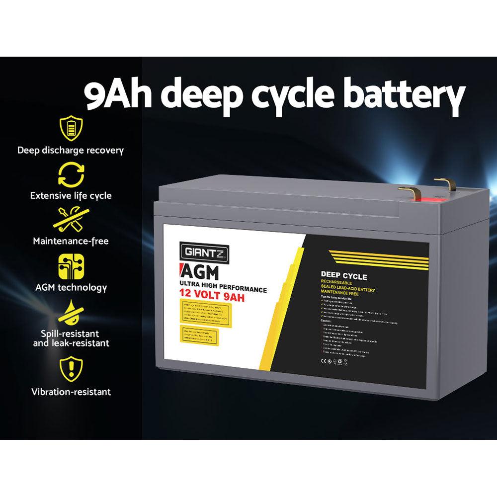 Buy Giantz AGM Deep Cycle Battery 12V 9Ah Box Portable Solar Caravan Camping discounted | Products On Sale Australia