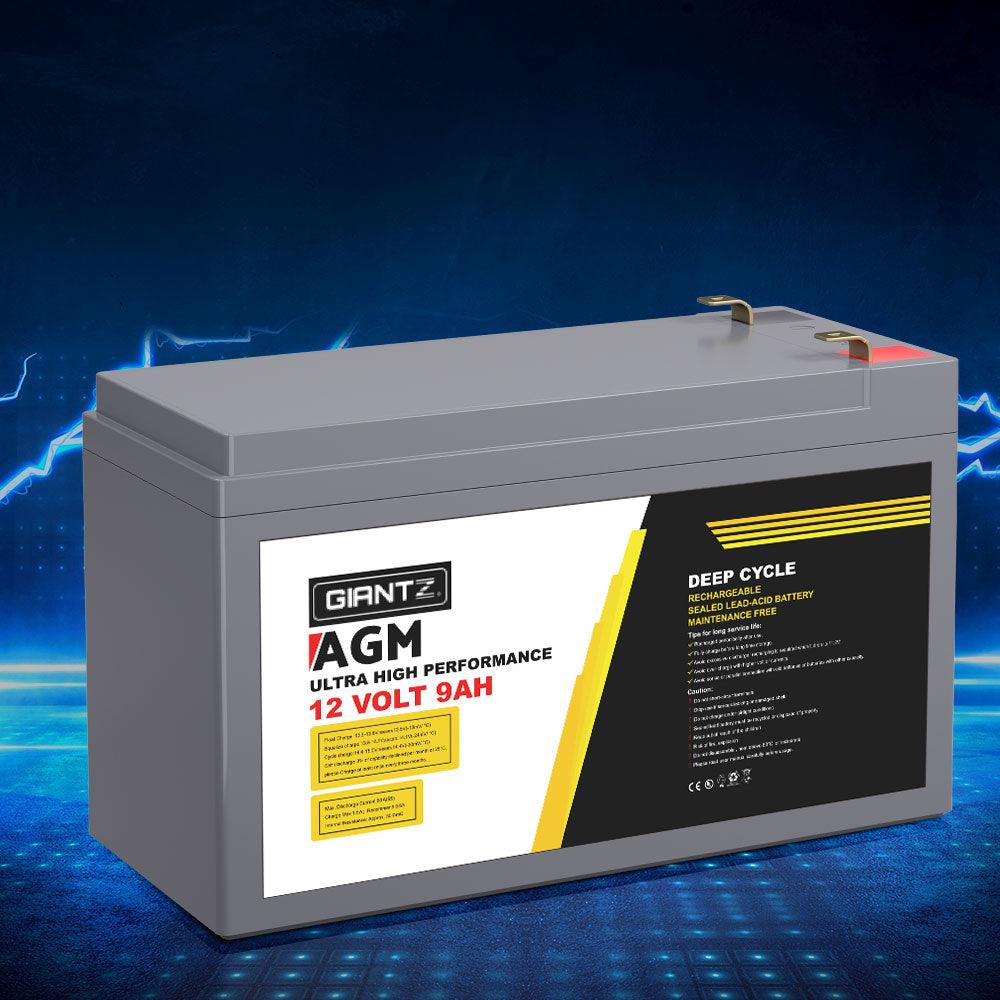 Buy Giantz AGM Deep Cycle Battery 12V 9Ah Box Portable Solar Caravan Camping discounted | Products On Sale Australia