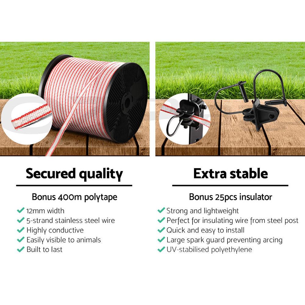 Buy Giantz Electric Fence Poly Tape 400M Insulator discounted | Products On Sale Australia