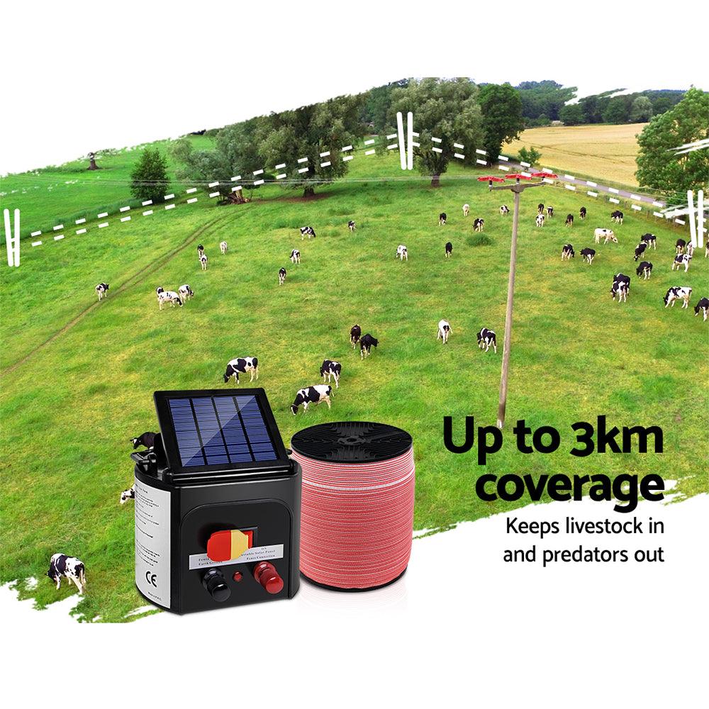 Buy Giantz Fence Energiser 3KM Solar Powered Electric 1200M Poly Tape discounted | Products On Sale Australia