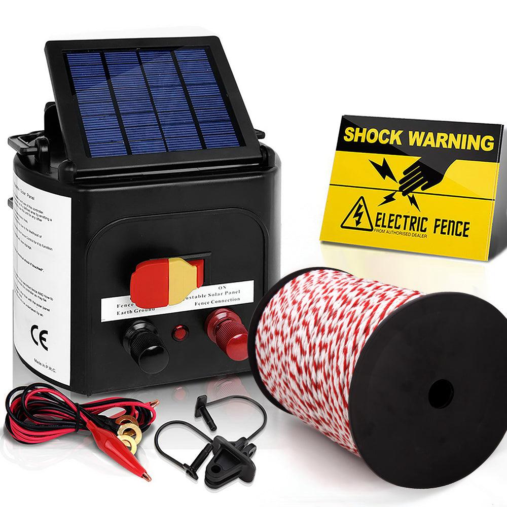 Buy Giantz Fence Energiser 3KM Solar Powered Electric 500M Poly Rope discounted | Products On Sale Australia