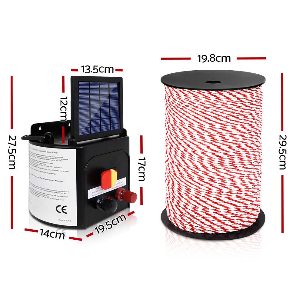 Buy Giantz Fence Energiser 3KM Solar Powered Electric 500M Poly Rope discounted | Products On Sale Australia