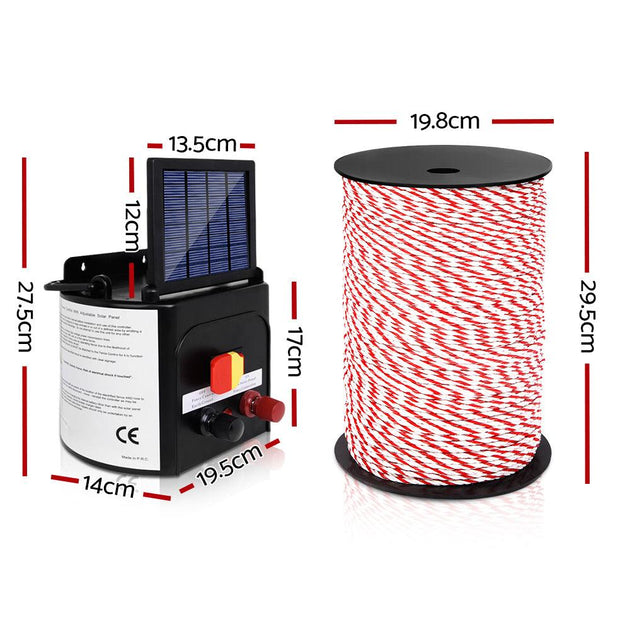 Buy Giantz Fence Energiser 5KM Solar Powered Electric 500M Poly Rope discounted | Products On Sale Australia