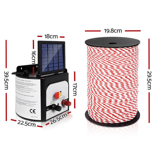 Buy Giantz Fence Energiser 8KM Solar Powered Electric 500M Poly Rope discounted | Products On Sale Australia