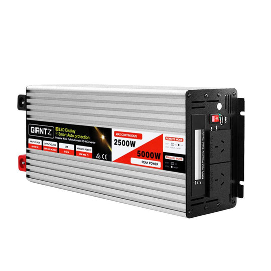 Buy Giantz Power Inverter 12V to 240V 2500W/5000W Pure Sine Wave Camping Car Boat discounted | Products On Sale Australia