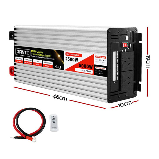 Buy Giantz Power Inverter 12V to 240V 2500W/5000W Pure Sine Wave Camping Car Boat discounted | Products On Sale Australia