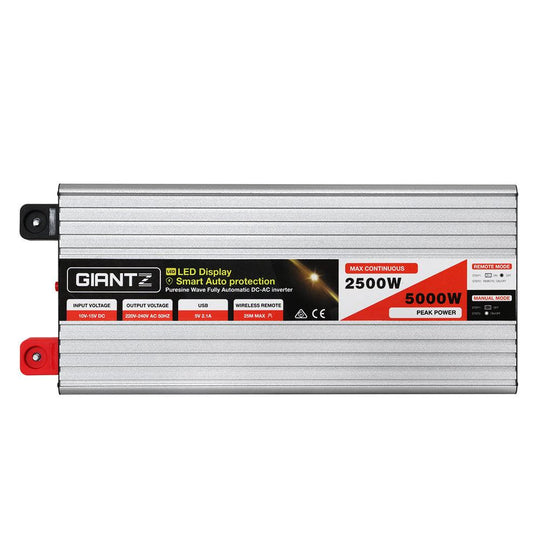 Buy Giantz Power Inverter 12V to 240V 2500W/5000W Pure Sine Wave Camping Car Boat discounted | Products On Sale Australia