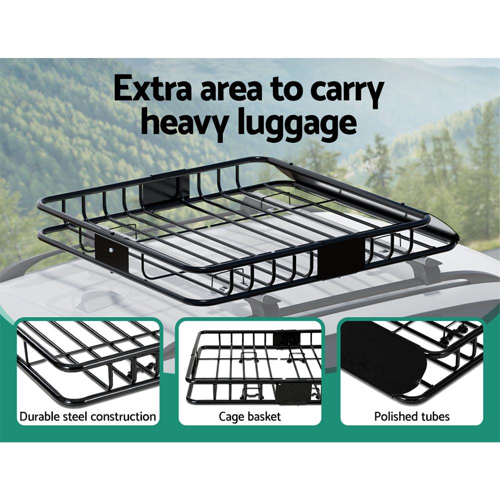 Buy Giantz Universal Car Roof Rack Basket Luggage Vehicle Cargo Carrier 111cm Black discounted | Products On Sale Australia