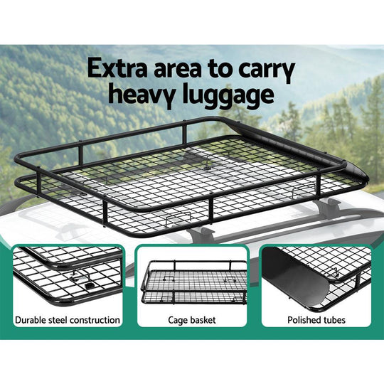 Buy Giantz Universal Car Roof Rack Basket Luggage Vehicle Cargo Carrier 123cm Black discounted | Products On Sale Australia