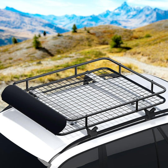 Buy Giantz Universal Car Roof Rack Basket Luggage Vehicle Cargo Carrier 123cm Black discounted | Products On Sale Australia