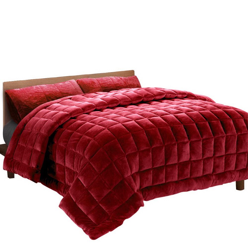 Buy Giselle Bedding Faux Mink Quilt Burgundy King discounted | Products On Sale Australia