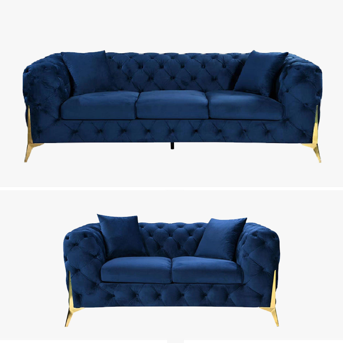 Buy Grand Tufted Lounge - Blue Velvet - Gold Legs discounted | Products On Sale Australia