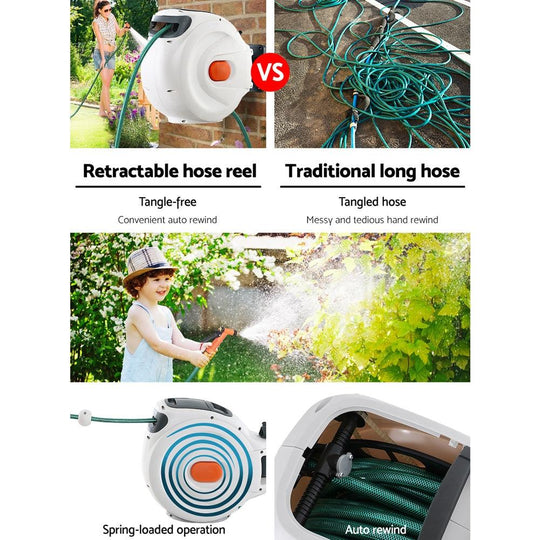 Buy Greenfingers Retractable Hose Reel 30M Garden Water Brass Spray Gun Auto Rewind discounted | Products On Sale Australia