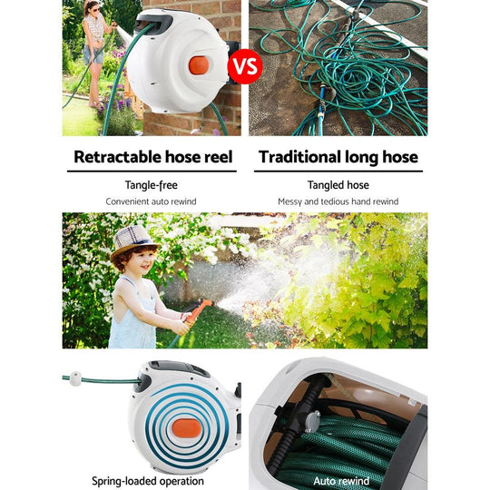 Buy Greenfingers Water Hose Reel 20M Retractable Garden Brass Spray Gun Auto Rewind discounted | Products On Sale Australia