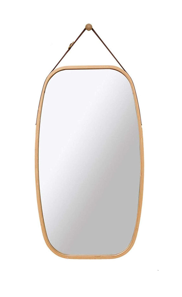 Buy Hanging Full Length Wall Mirror - Solid Bamboo Frame and Adjustable Leather Strap for Bathroom and Bedroom discounted | Products On Sale Australia