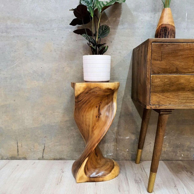 Buy Heart-Shape Twisted Stool Raintree Wood Side Table/Corner Table/Bar stool discounted | Products On Sale Australia