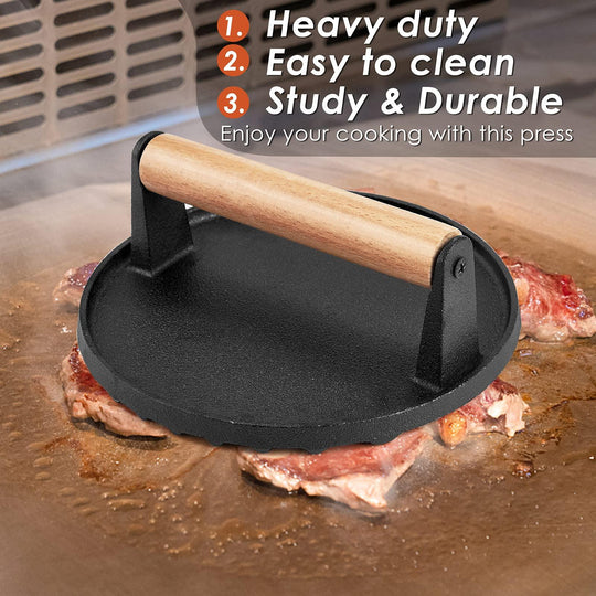 Buy Heavy Duty Round / Rectangle Cast Iron Grill Burger Press Pre-Seasoned Steak Griddle BBQ Grilling discounted | Products On Sale Australia