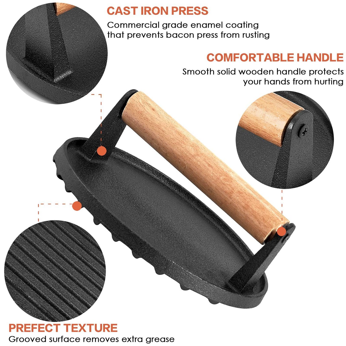 Buy Heavy Duty Round / Rectangle Cast Iron Grill Burger Press Pre-Seasoned Steak Griddle BBQ Grilling discounted | Products On Sale Australia