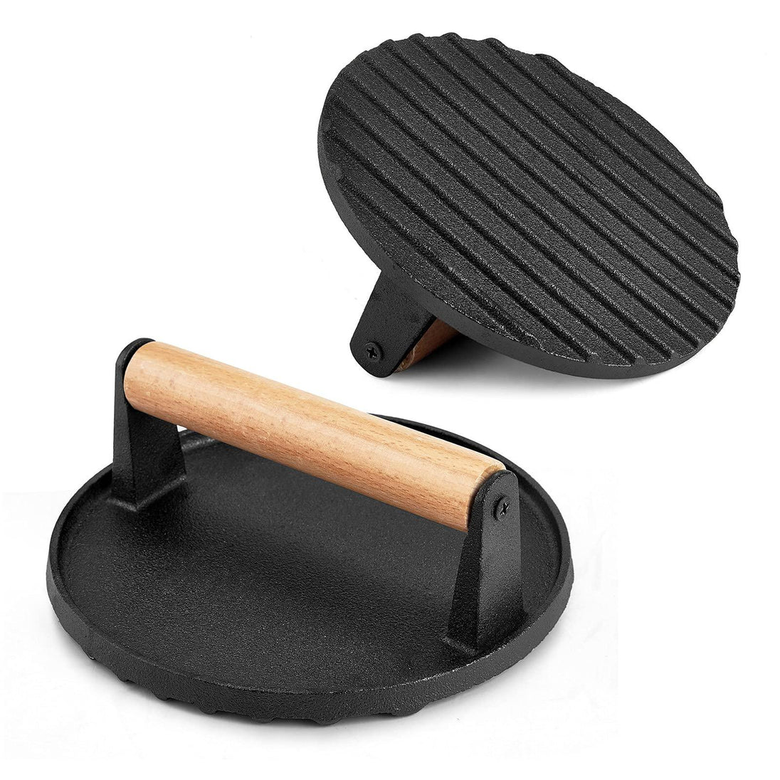 Buy Heavy Duty Round / Rectangle Cast Iron Grill Burger Press Pre-Seasoned Steak Griddle BBQ Grilling discounted | Products On Sale Australia