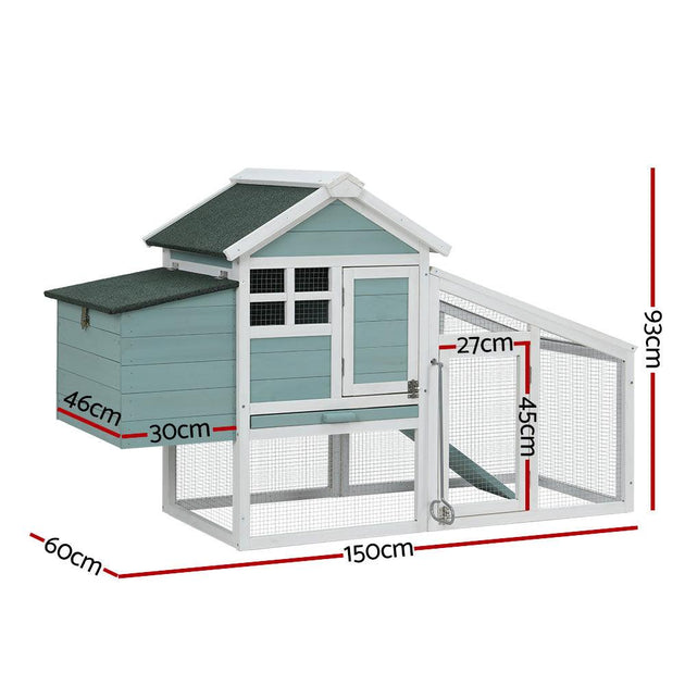 Buy i.Pet Chicken Coop Rabbit Hutch 150cm x 60cm x 93cm Large House Run Cage Wooden Outdoor Bunny discounted | Products On Sale Australia