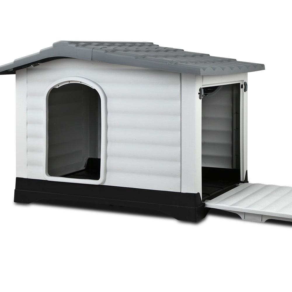 Buy i.Pet Dog Kennel House Extra Large Outdoor Plastic Puppy Pet Cabin Shelter XL Grey discounted | Products On Sale Australia