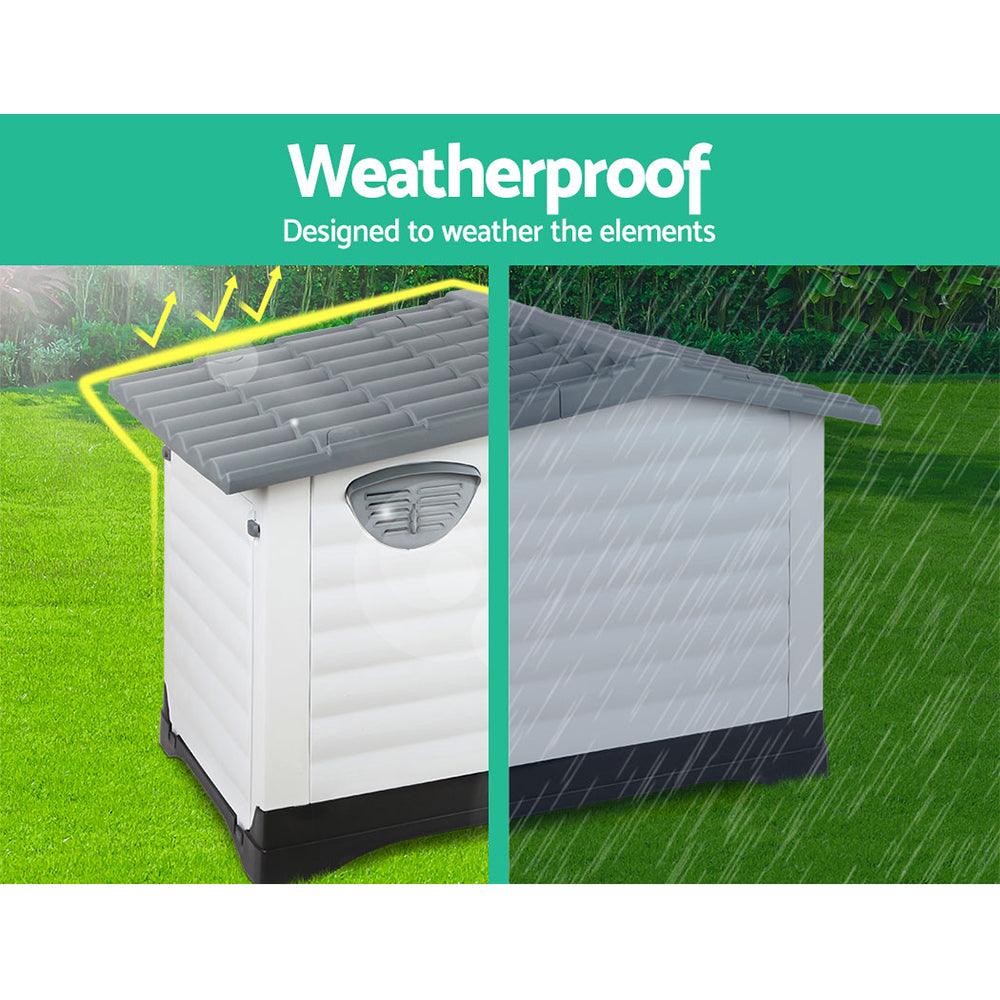 Buy i.Pet Dog Kennel House Extra Large Outdoor Plastic Puppy Pet Cabin Shelter XL Grey discounted | Products On Sale Australia