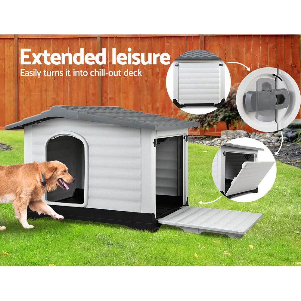 Buy i.Pet Dog Kennel House Extra Large Outdoor Plastic Puppy Pet Cabin Shelter XL Grey discounted | Products On Sale Australia