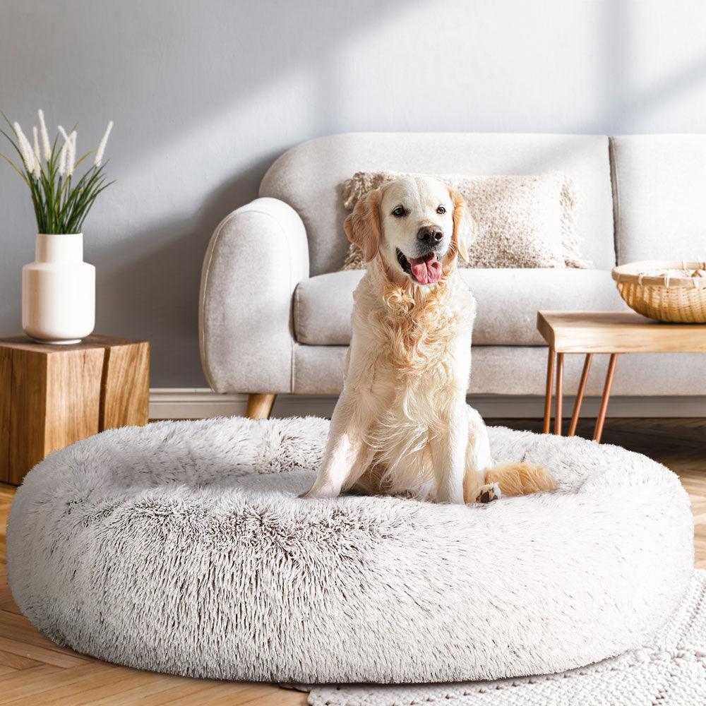 Buy i.Pet Pet Bed Dog Cat 110cm Calming Extra Large Soft Plush White Brown discounted | Products On Sale Australia