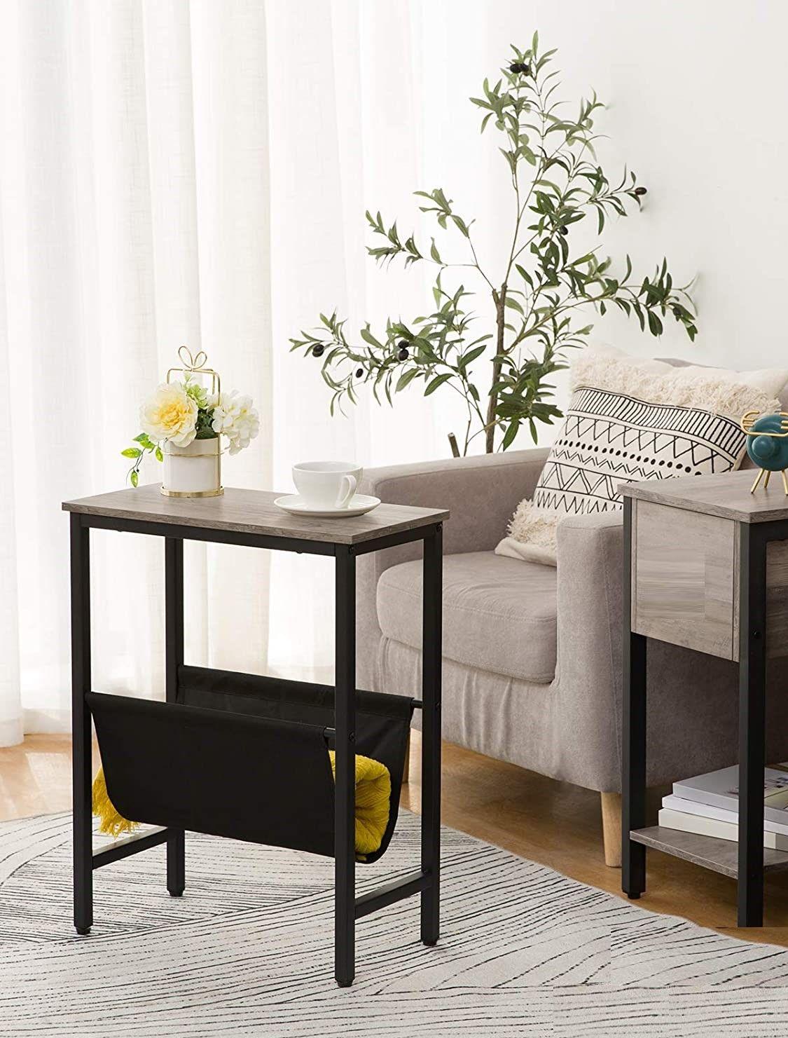 Buy Industrial Side Table with Magazine Holder Sling and Metal Structure (Grey) discounted | Products On Sale Australia