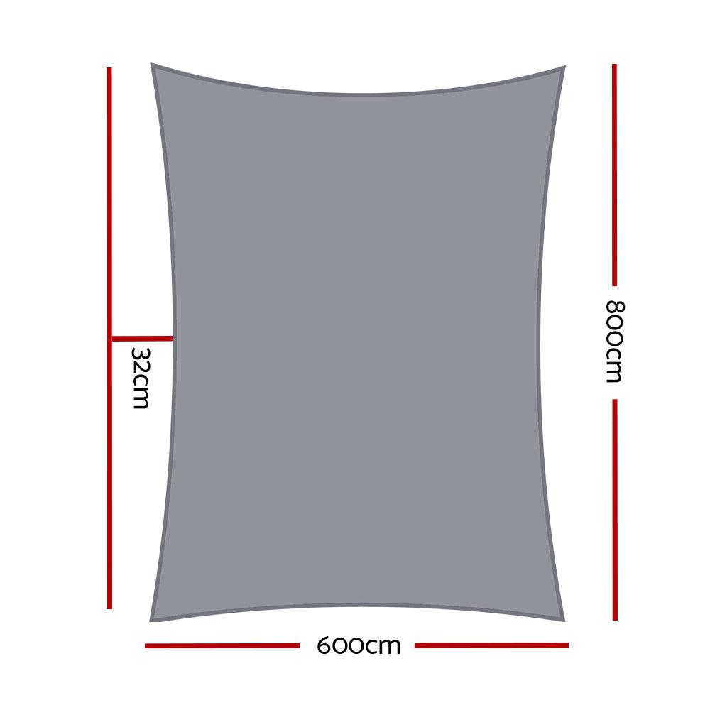 Buy Instahut Shade Sail 6x8m Rectangle 280GSM 98% Grey Shade Cloth discounted | Products On Sale Australia