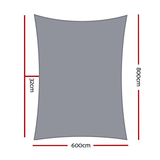 Buy Instahut Shade Sail 6x8m Rectangle 280GSM 98% Grey Shade Cloth discounted | Products On Sale Australia