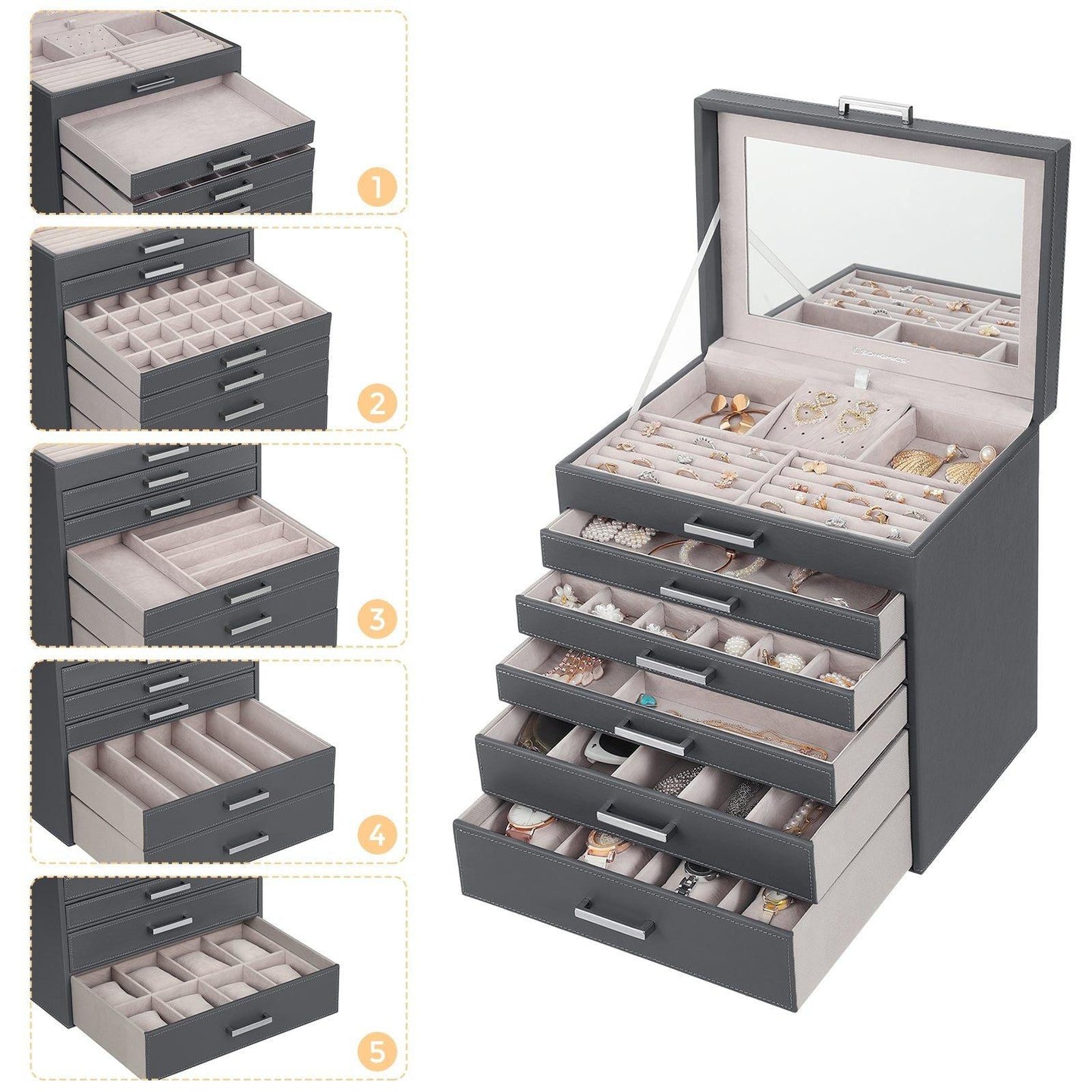 Buy Jewellery Grey Box, 6 Layers, 5 Drawers discounted | Products On Sale Australia