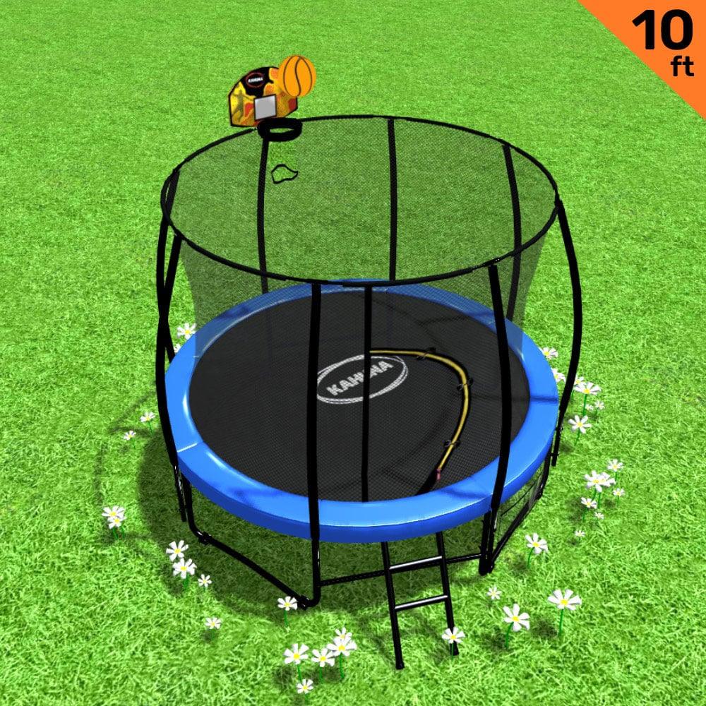 Buy Kahuna 10ft Outdoor Trampoline With Safety Enclosure Pad Ladder Basketball Hoop Set Blue discounted | Products On Sale Australia