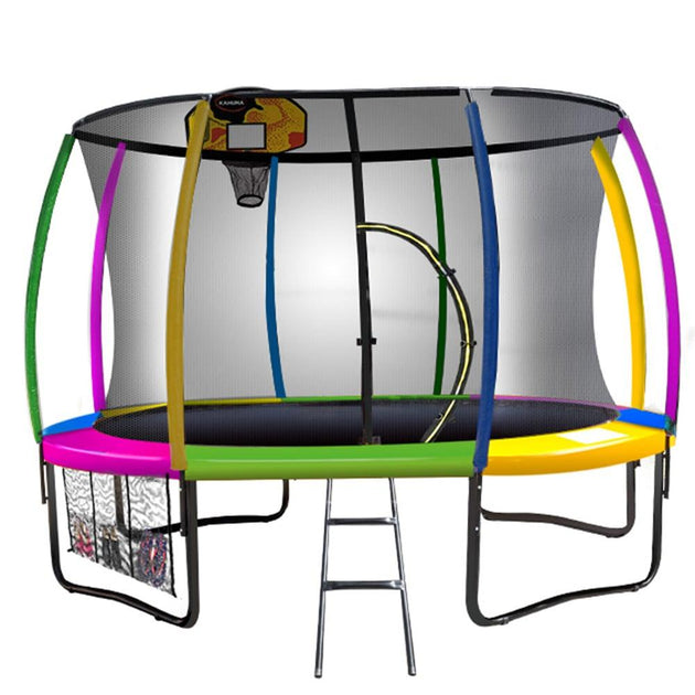 Kahuna 12ft Outdoor Trampoline Kids Children With Safety Enclosure Pad Mat Ladder Basketball Hoop Set - Rainbow Products On Sale Australia | Sports & Fitness > Trampolines Category