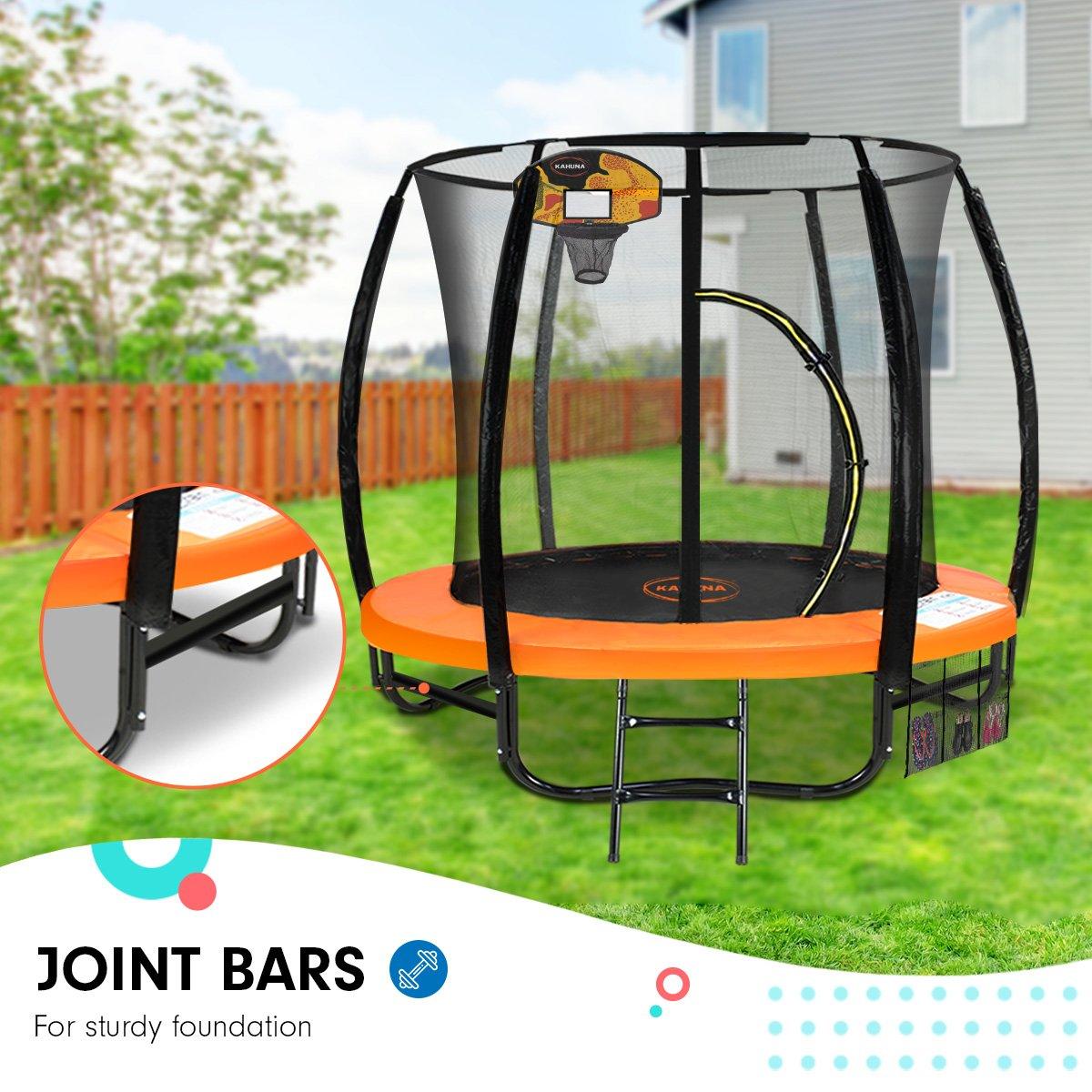 Buy Kahuna 8ft Outdoor Orange Trampoline For Kids And Children Suited For Fitness Exercise Gymnastics With Safety Enclosure Basketball Hoop Set discounted | Products On Sale Australia