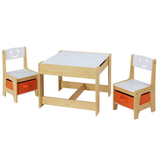 Buy Keezi 3PCS Kids Table and Chairs Set Activity Desk Chalkboard Toys Storage Box discounted | Products On Sale Australia