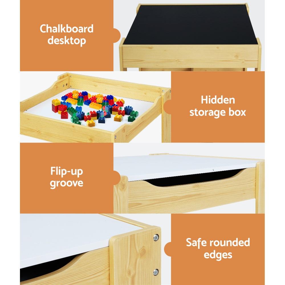 Buy Keezi 3PCS Kids Table and Chairs Set Activity Desk Chalkboard Toys Storage Box discounted | Products On Sale Australia