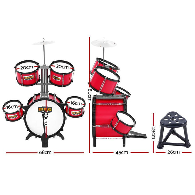 Keezi Kids 7 Drum Set Junior Drums Kit Musical Play Toys Childrens Mini Big Band Products On Sale Australia | Baby & Kids > Toys Category