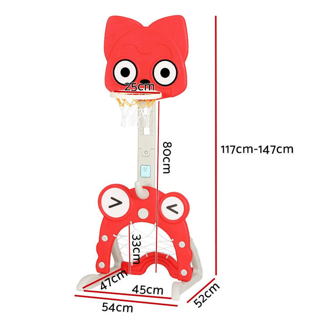 Buy Keezi Kids Basketball Hoop Stand Adjustable 5-in-1 Sports Center Toys Set Red discounted | Products On Sale Australia