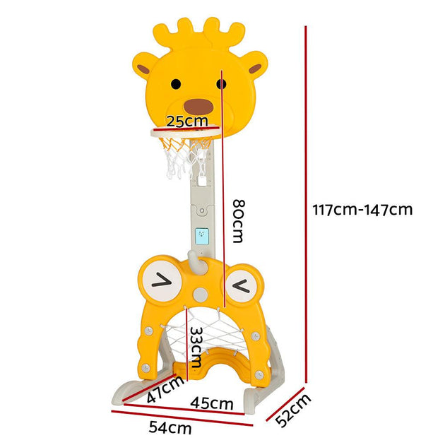 Buy Keezi Kids Basketball Hoop Stand Adjustable 5-in-1 Sports Center Toys Set Yellow discounted | Products On Sale Australia