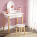 Buy Keezi Kids Dressing Table Chair Set Wooden Leg Vanity Makeup Drawer Mirror discounted | Products On Sale Australia