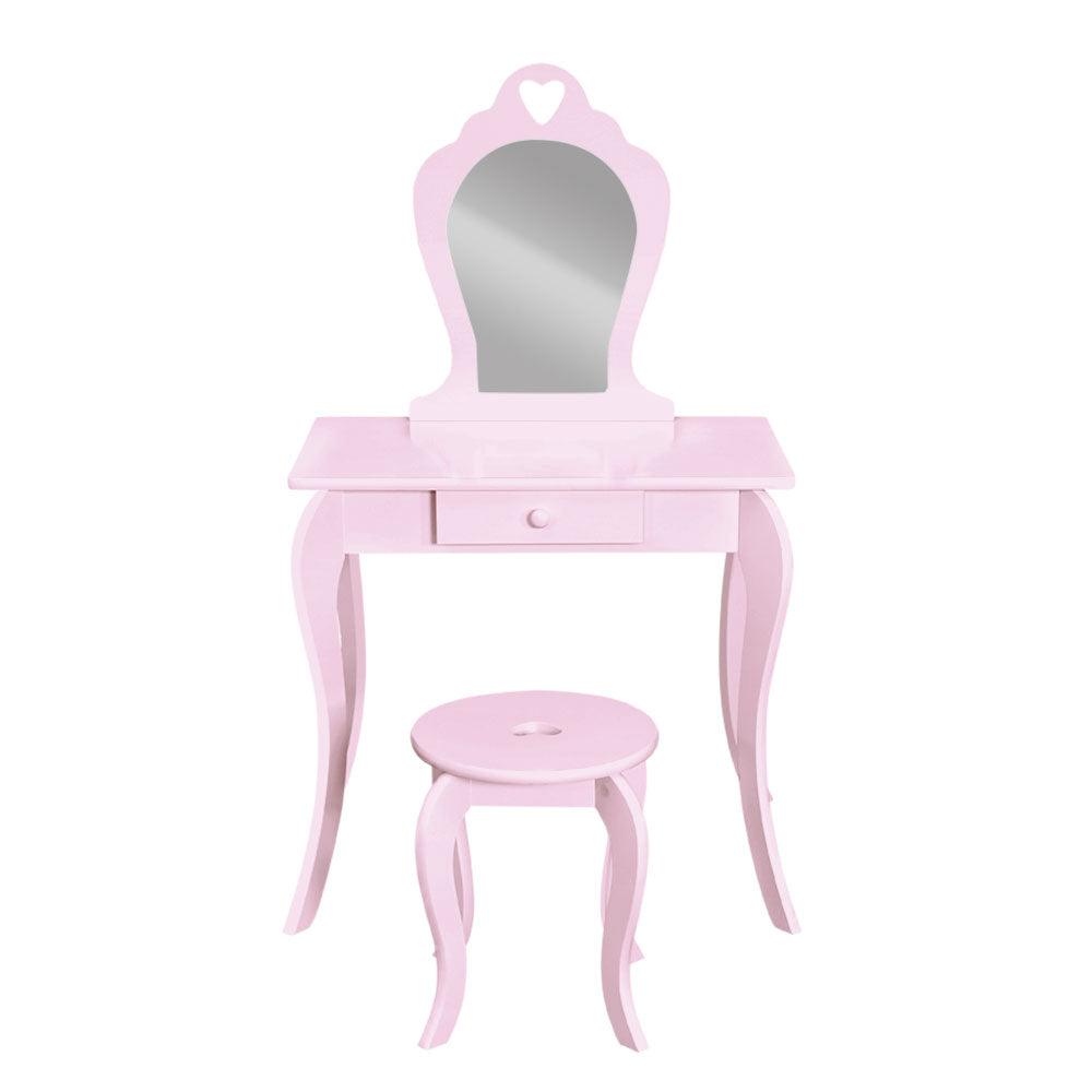 Buy Keezi Kids Dressing Table Stool Set Vanity Mirror Princess Children Makeup Pink discounted | Products On Sale Australia