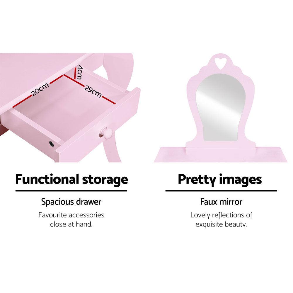 Buy Keezi Kids Dressing Table Stool Set Vanity Mirror Princess Children Makeup Pink discounted | Products On Sale Australia