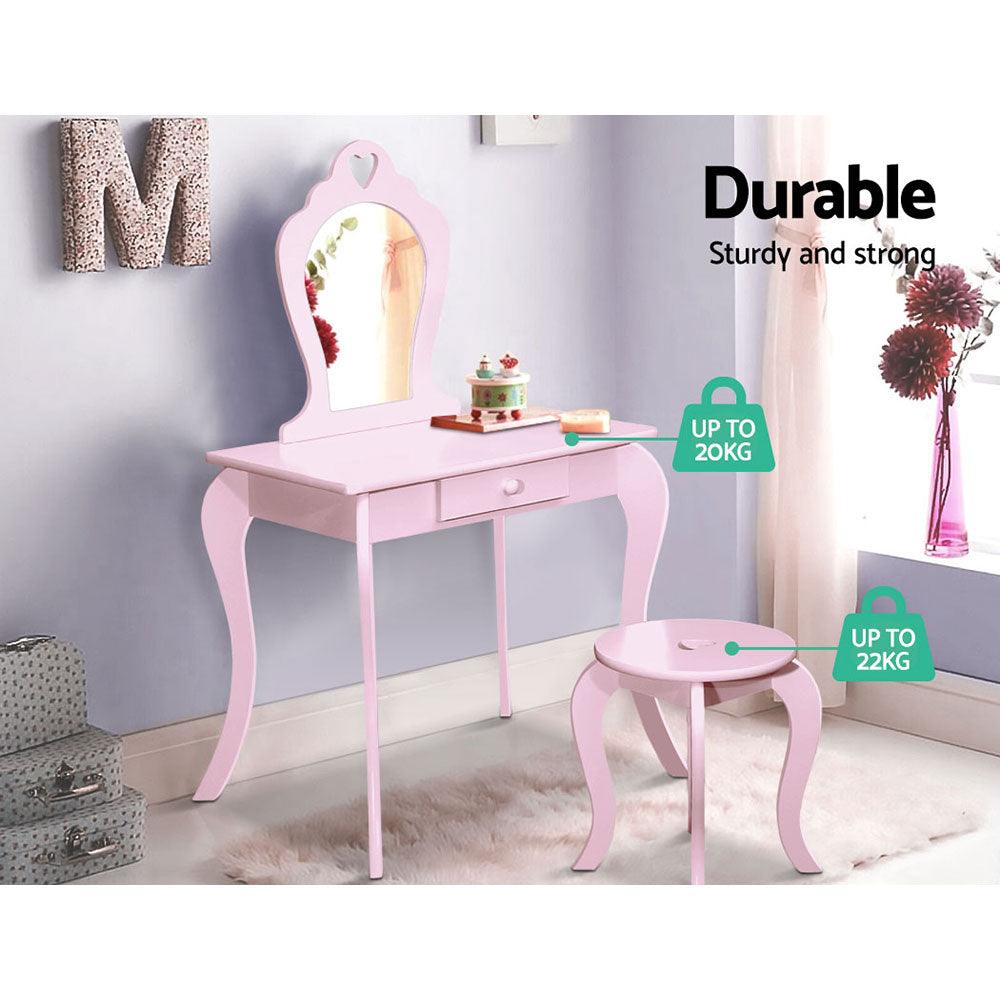 Buy Keezi Kids Dressing Table Stool Set Vanity Mirror Princess Children Makeup Pink discounted | Products On Sale Australia